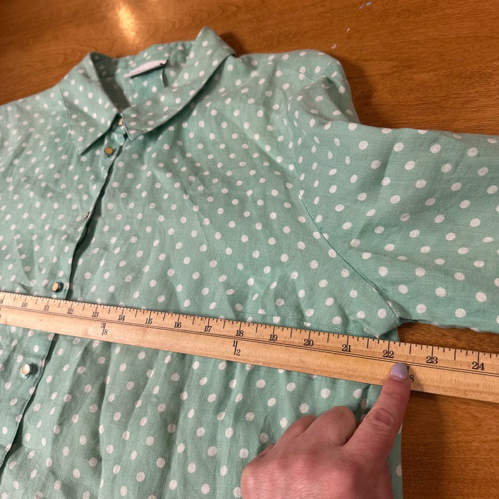 Soft Surroundings Button Down Womens XL Mint Green Polka Dot Linen Shirt Coastal - Picture 8 of 9